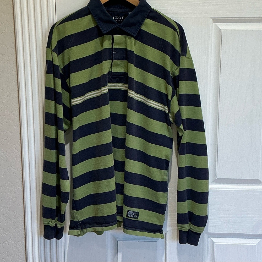 Izod Green and Black Striped Polo Shirt